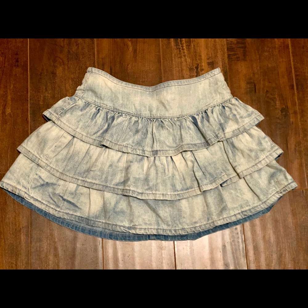 Tiered Ruffle Denim Skirt